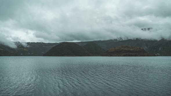 Timelapse of Laguna Cuicocha, near Otavalo Ecuador, during foggy morning alt