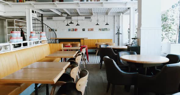 Hall of Empty Interior of Restaurant with European American Design No People