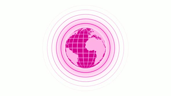 Pink Color World Map Spinning Wave Signal Animated On White Background alt