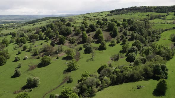 Elmley Castle Hill Old Ruins Site Historic UK Aerial Landscape Spring Season Wooded North Cotswolds