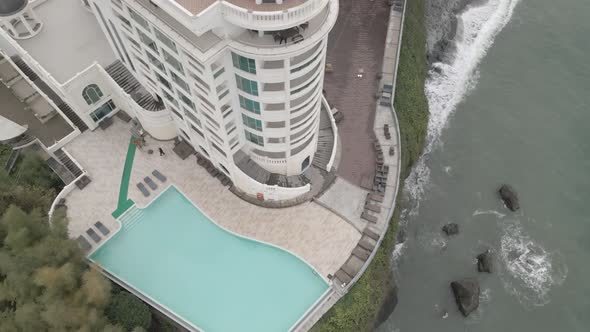 Tsikhisdziri, Georgia - November 8 2021: Aerial view of Castello Mare Hotel alt