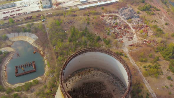 Flying Over the Cooling Tower Near Chernobyl NPP. alt