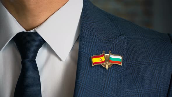 Businessman Friend Flags Pin Spain Bulgaria alt
