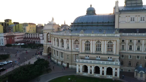 Aerial Drone Footage of Odessa City Historical Building Central Square Ukraine