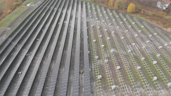 Solar Power Plant Installation Sustainable Energy Concept Pull Back Aerial alt