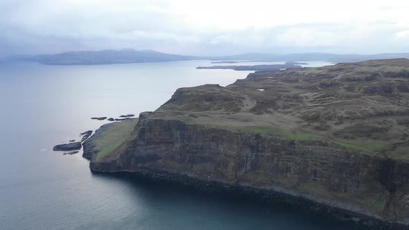 Aerial view of Talisker bay in the Isle of Skye, Scotland