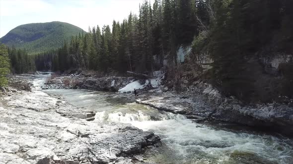 Aerial Footage Flyby Man Fishing