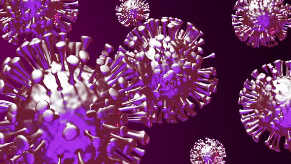 Rotating Stylized Covid 19 Virus Closeup on Dark Purple Background