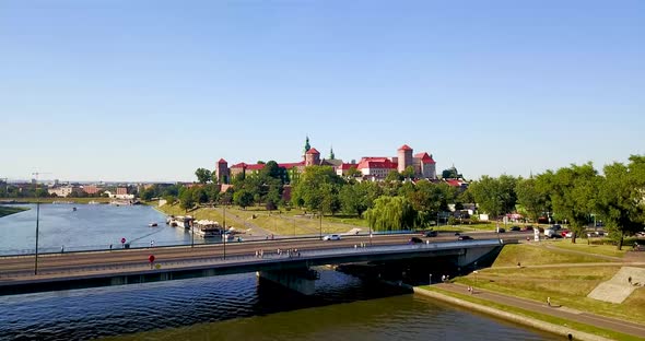 Aerial View of Wawel Castle and Vistula River. Krakow, Poland