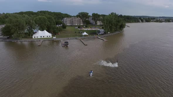 aerial flyboard guy on the river 4k alt