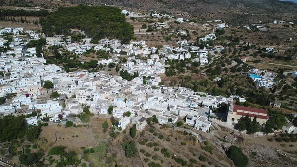 Village of Lefkes on the island of Paros in the Cyclades in Greece from the sky alt