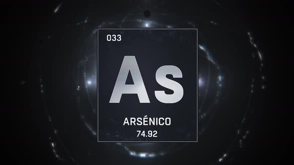 Arsenic as Element 33 of the Periodic Table on Silver Background in Spanish Language