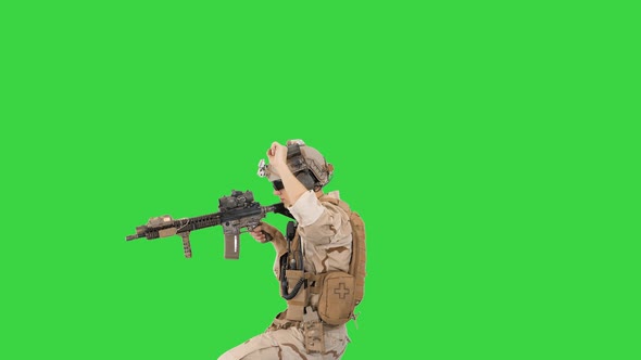 United States Ranger Walking In, Making Hold Gesture and Then Making Go Gesture on a Green Screen alt