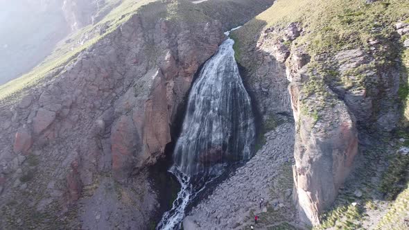 Waterfall Maiden's Spit. Elbrus region. Big waterfall.