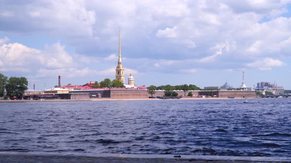 Peter and Paul Fortress Against the Background of a Cloudy Sky