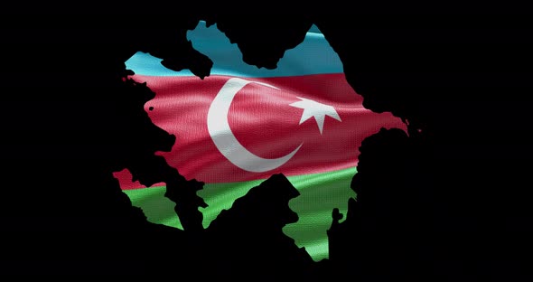 Azerbaijan national flag background with country shape outline. Alpha channel animation alt
