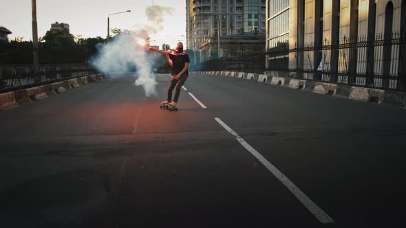 Hipster in Bandana Which Hiding His Face and Flag of USA Tied on His Chest alt