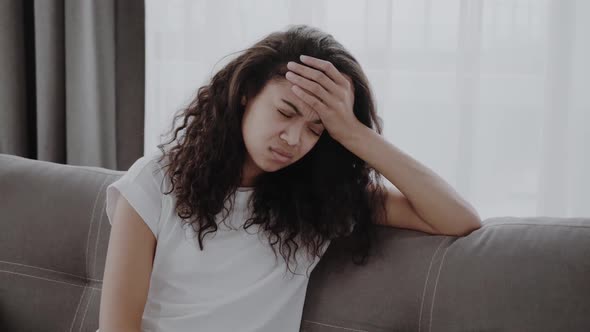 Close Up African Woman Touch Temples Feels Headache Female Having Health Problems Psychological alt