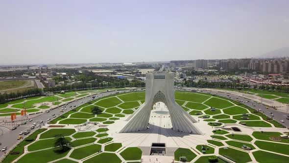 Aerial drone view of the Azadi tower in Tehran. Iran 2018, may. A monument located at Azadi Square. alt