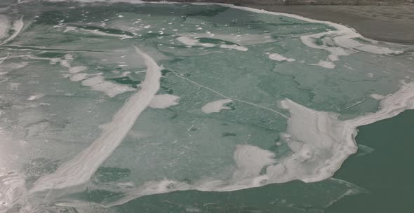 Aerial shot of frozen lake at Attabad Lake , Hunza , Northern area of Pakistan. alt
