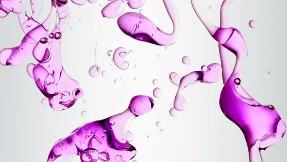 transparent cosmetic purple oil bubbles and shapes on white background
