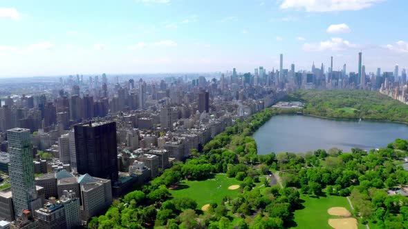 Aerial Video Above Green Central Park in the Middle of Manhattan New ...