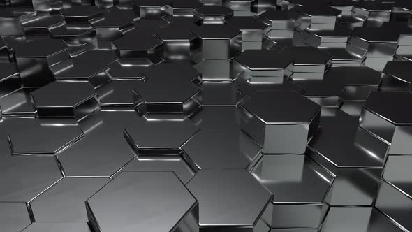 Seamless Looping Abstract black metallic honeycomb on random surface floor background alt