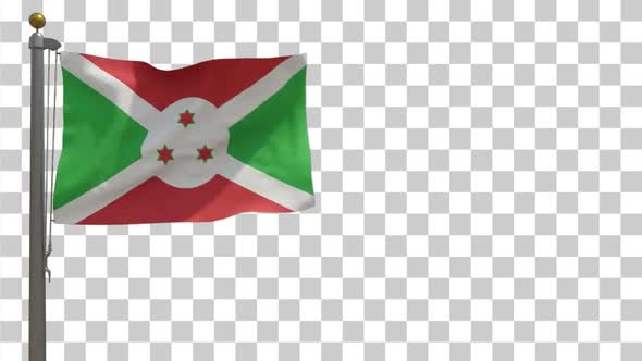 Burundi Flag on Flagpole with Alpha Channel - 4K alt