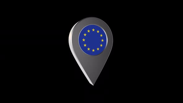 3d Animation Map Navigation Pointer With EU Flag With Alpha Channel  - 2K alt