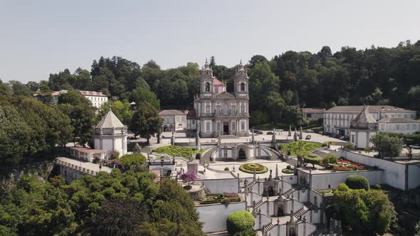 Close up of Bom Jesus do Monte historic pilgrimage site on hill outside Braga alt
