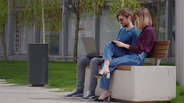 Business people do market research statistics. alt