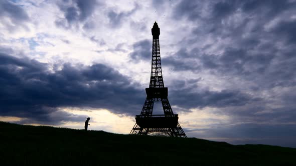 Child Playing in Front of the Eiffel Tower