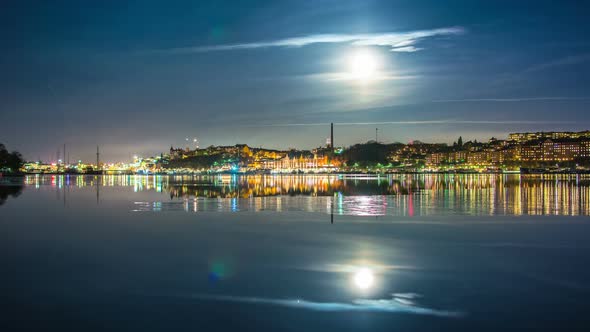 Stockholm Södermalm Cityscape at Night Time Lapse
