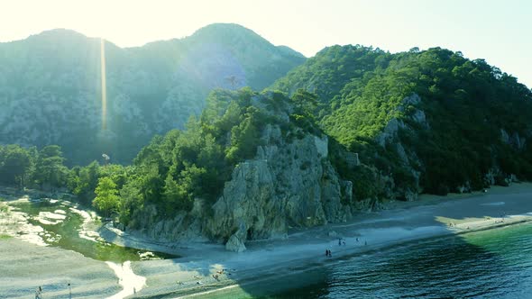 Aerial View of Ancient Ruins of Olympos on a Cliff By the Sea Antalia Turkey alt
