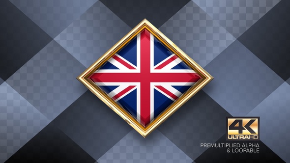 United Kingdom / England Flag Rotating Badge 4K Looping with Transparent Background