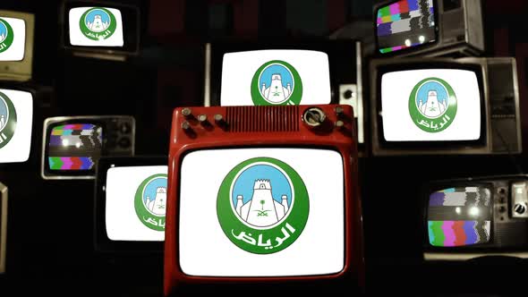 Flag of Riyadh, Saudi Arabia, and Retro TVs. alt