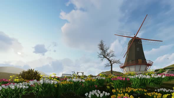 Windmill House Background Loopable 4K