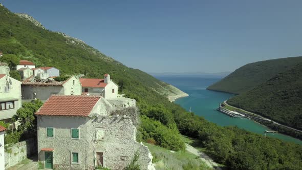 Aerial view to the old town among the mountains in Croatia alt