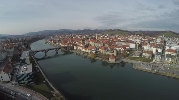 Aerial view of Drava River in Maribor alt
