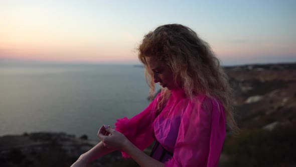 Close Up Shot of Beautiful Young Caucasian Woman with Curly Blond Hair and Freckles alt