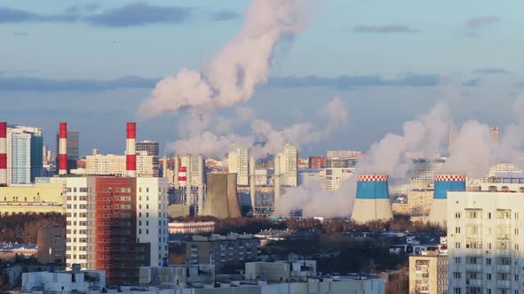 Smoking Chimneys of a Thermal Power Plant