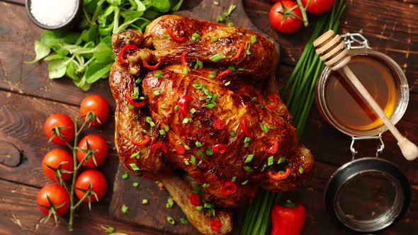 Roasted Whole Chicken or Turkey Served with Chilli Pepers and Chive alt
