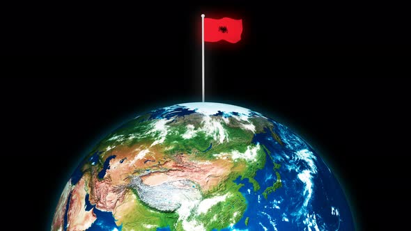 Flag Of Albania Flying Flag On The 3d Rotated Planet Earth alt