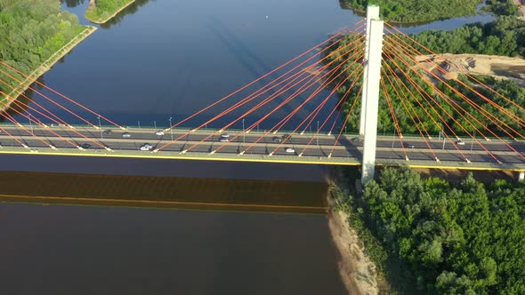 Aerial top down view of traffic jam on a car bridge anding train. 4K video alt