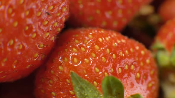 Motion Along Delicious Fresh Ripe Strawberry Berries Closeup alt