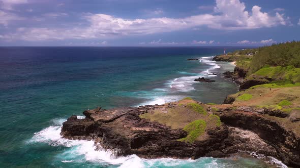 Bird'seye View of Cape Gris Gris Waves Rolling Over Natural Rock Formations Mauritius