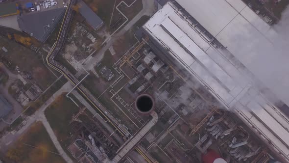 Smoke Comes From the Chimney. Aerial. Air Pollution. Ecology. Kyiv. Ukraine. alt