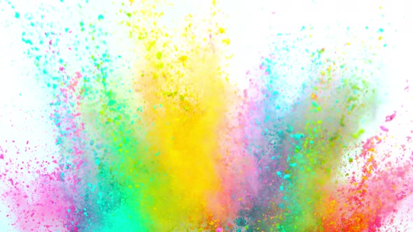 Super Slowmotion Shot of Color Powder Explosion Isolated on White Background alt