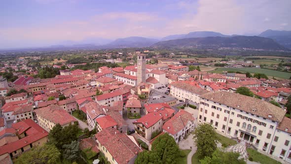 Aerial View Italy city, sunny weather and blue sky