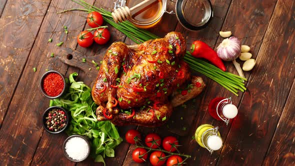 Roasted Whole Chicken or Turkey Served with Chilli Pepers and Chive alt